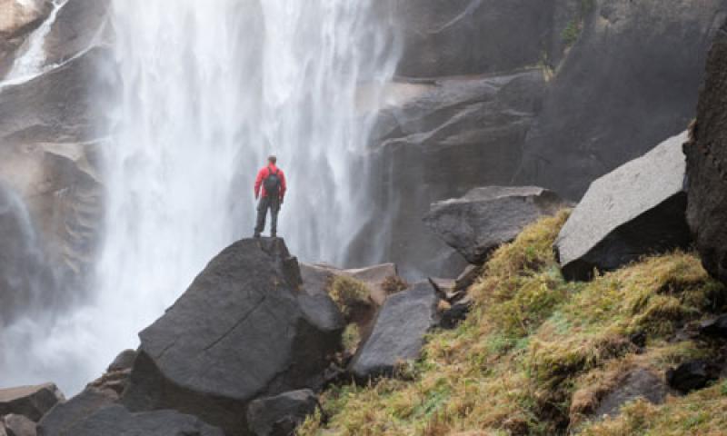 Standing beneath Vernal Falls in Yosemite National Park